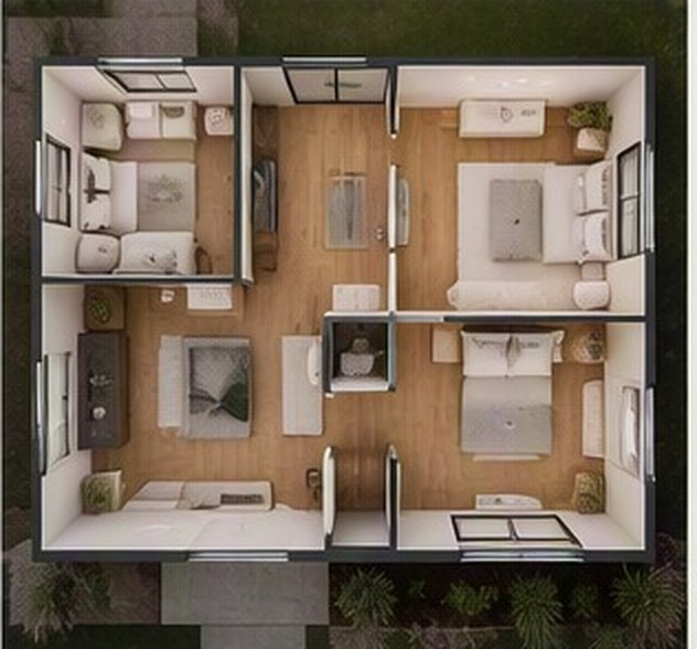 Cutaway design rendering looking down into a furnished ADU
