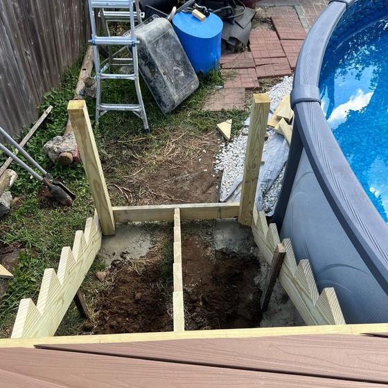 Cut stair stringers set on footings