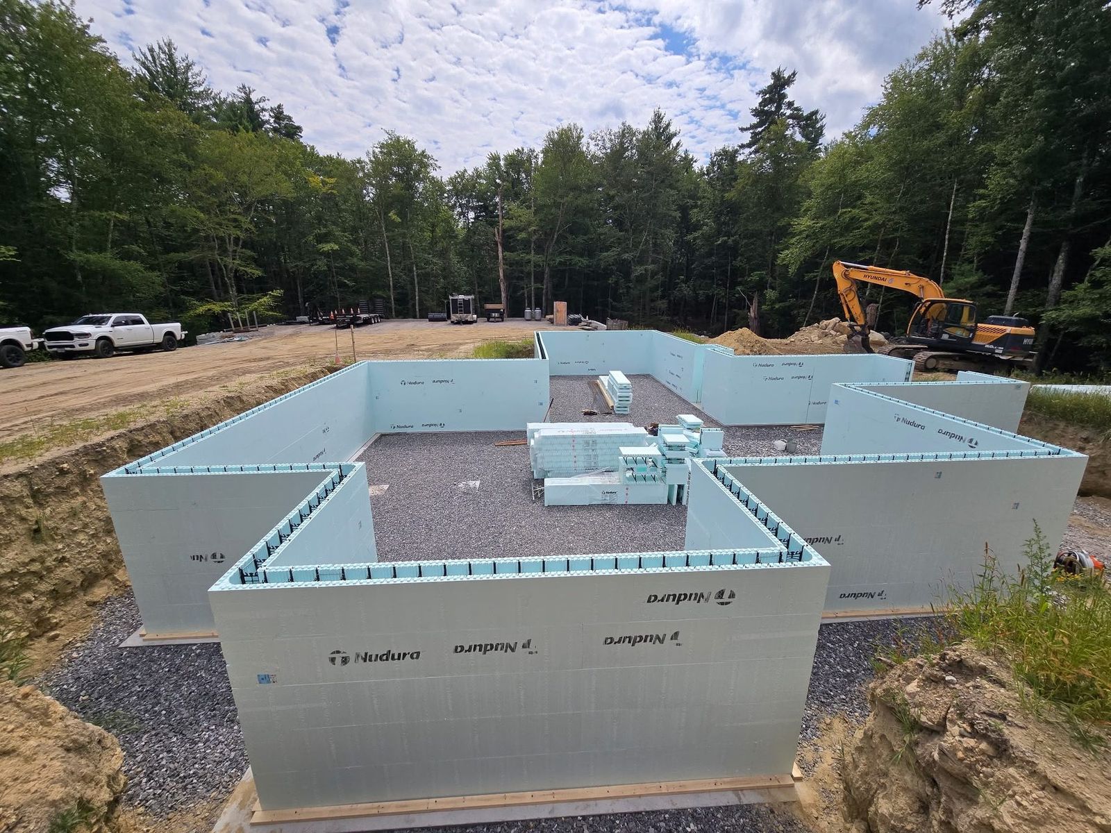 insulated concrete form walls stacked on one of our foundations